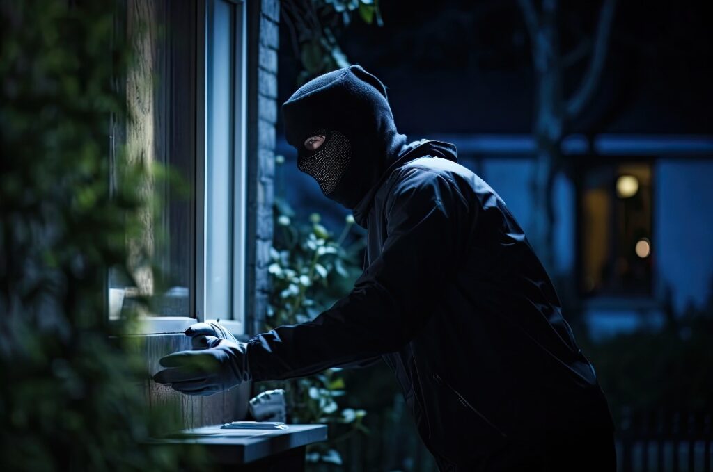 Dieb in ein Haus, aufgezeichnet von CCTV-Kameras